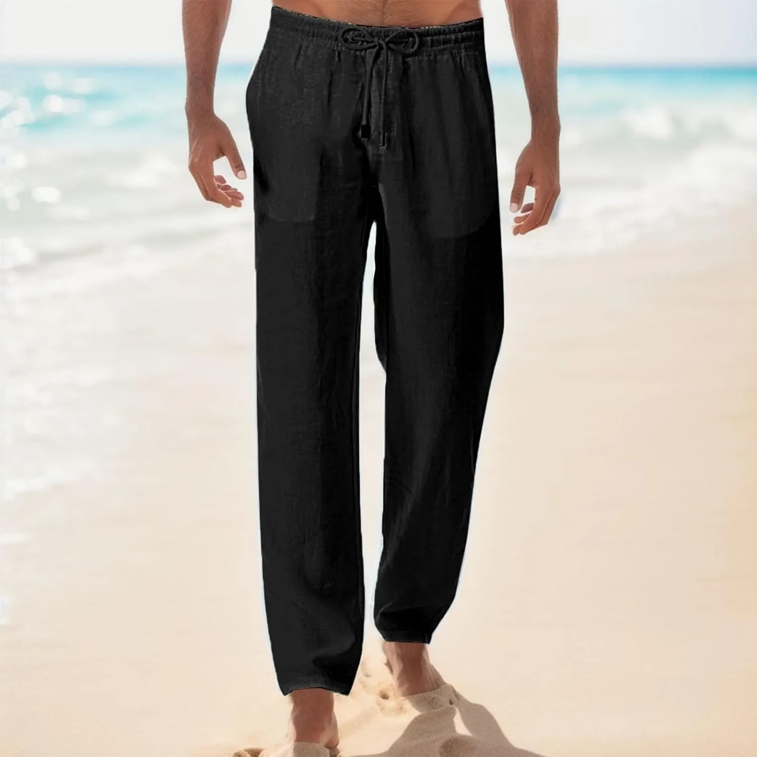 Casual Pants Men Summer Trouser Pants Casual Loose Joggers Lightweight Straight Stretch Sports Pants with Pockets