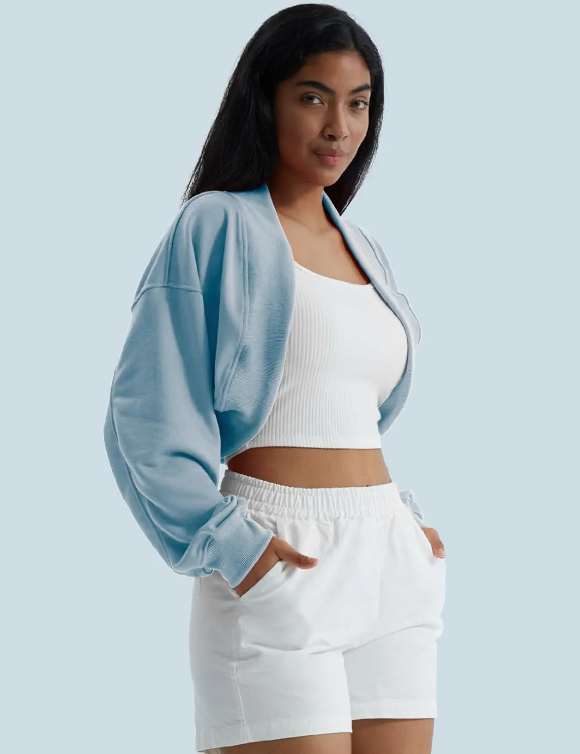 CHERFLY Womens Cropped Bolero Shrug Cardigan 2025 Batwing Y2k Sports Jacket Fall Outfits