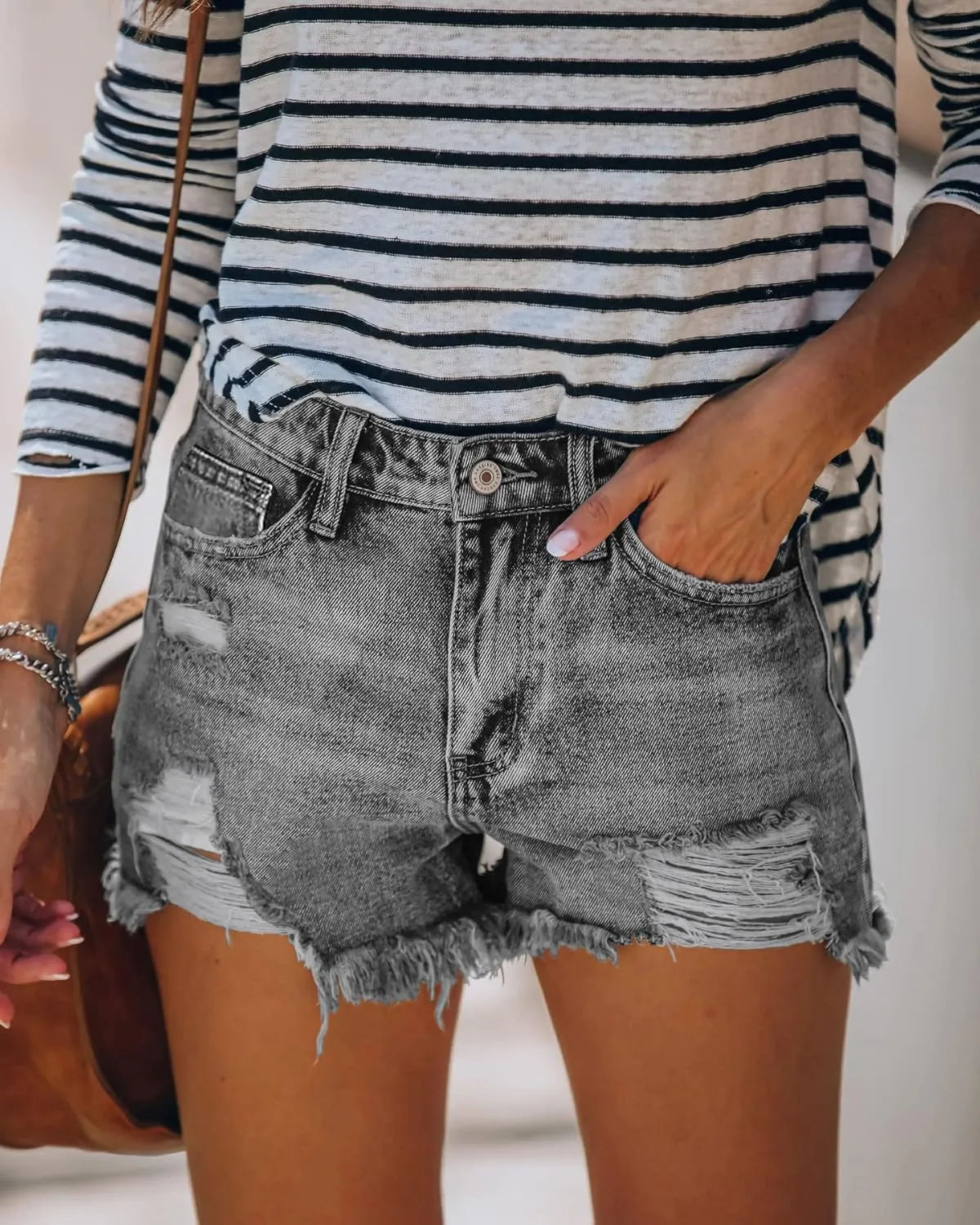 CHICZONE Womens Mid-High Waisted Ripped Denim Jean Shorts Cutoff Stretchy Summer Hot Short Pants