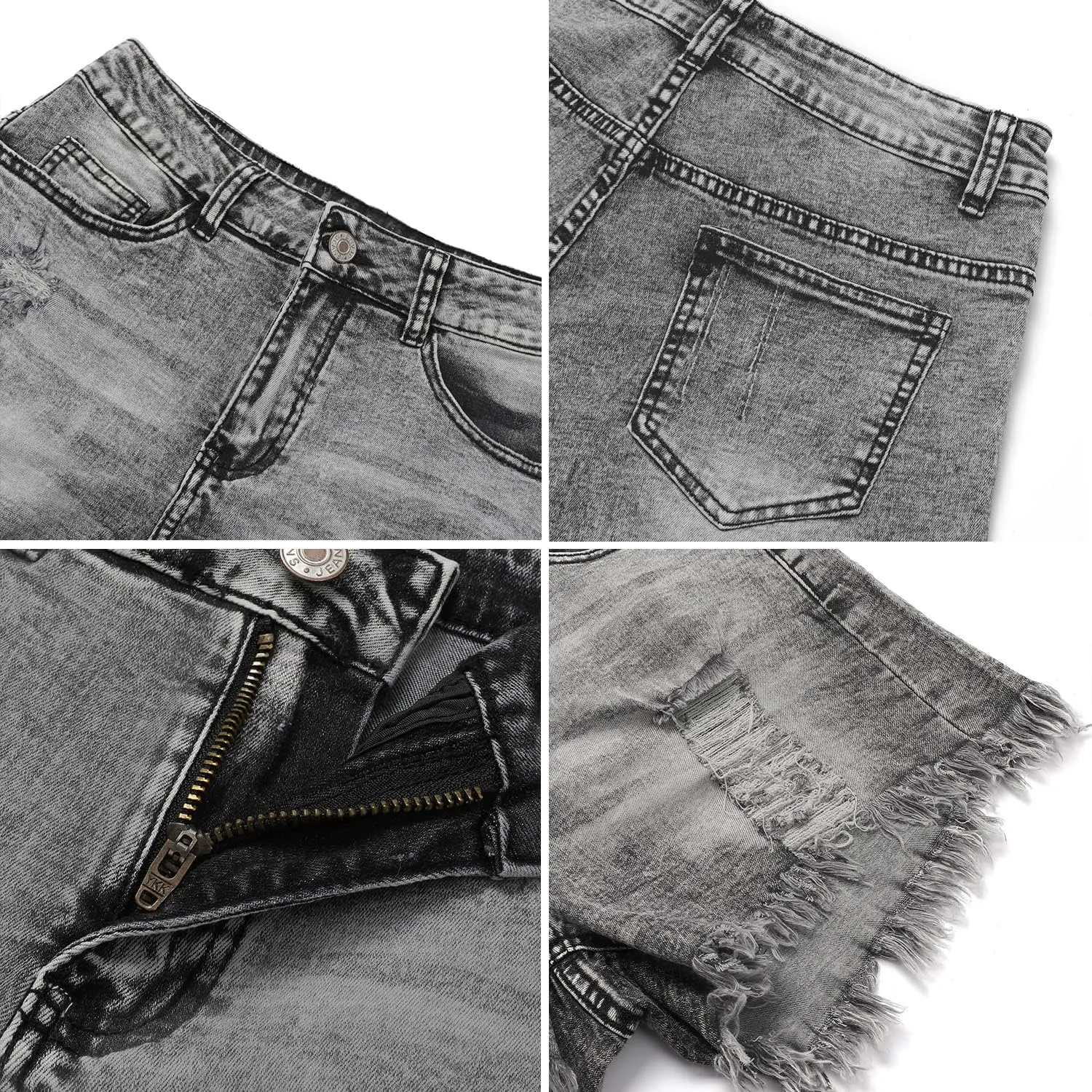 CHICZONE Womens Mid-High Waisted Ripped Denim Jean Shorts Cutoff Stretchy Summer Hot Short Pants