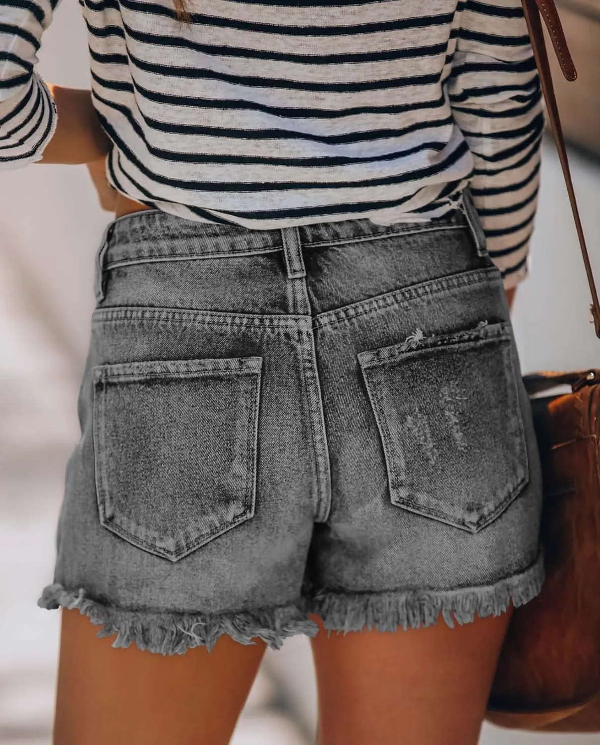 CHICZONE Womens Mid-High Waisted Ripped Denim Jean Shorts Cutoff Stretchy Summer Hot Short Pants