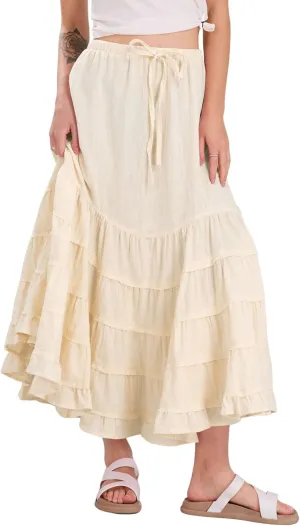 chouyatou Women's Boho Ruffle Swing Mermaid Maxi Skirt High Elastic Waist Tiered Beach Party Long Skirt