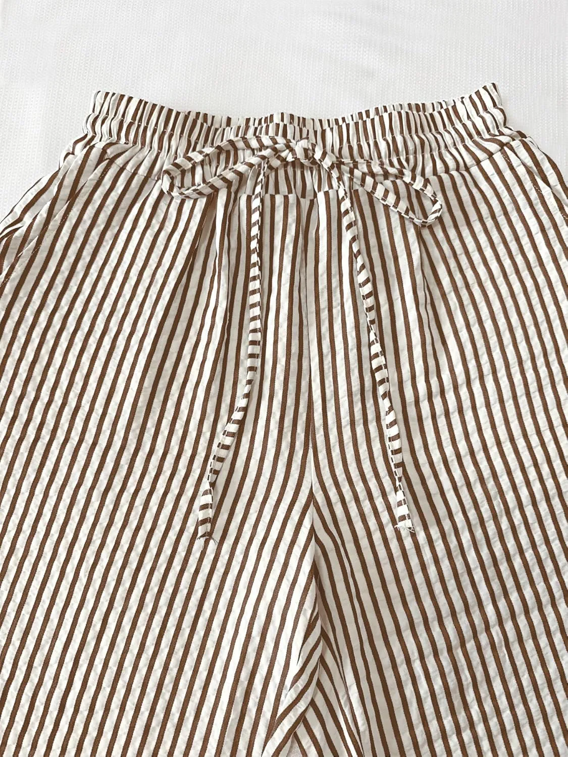 chouyatou Women's Casual Striped Wide Leg Pants Drawstring Elastic Waist Dress Palazzo Pants with Pockets