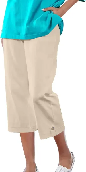 Cotton Linen Capri Pants for Women Wide Leg High Waisted Palazzo Capris Pants Lightweight Beach Straight Leg Trousers