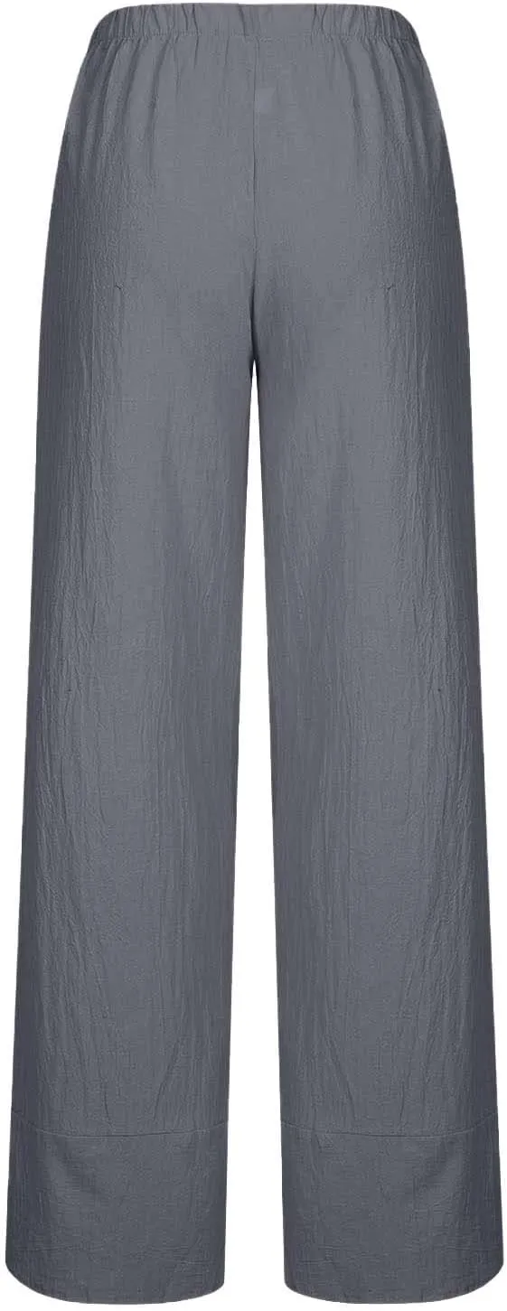 Cotton Linen Pants for Women Summer 2025 Casual Elastic Waist Cropped Trousers Beach Boho Capris Pants with Pockets