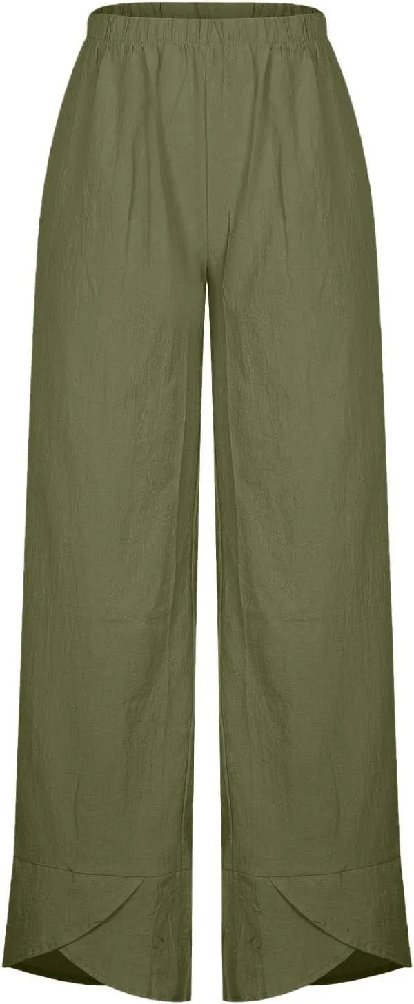 Cotton Linen Pants for Women Summer 2025 Casual Elastic Waist Cropped Trousers Beach Boho Capris Pants with Pockets