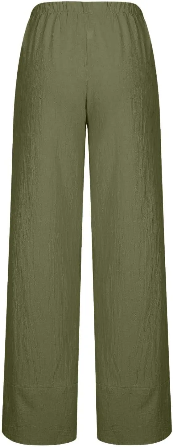 Cotton Linen Pants for Women Summer 2025 Casual Elastic Waist Cropped Trousers Beach Boho Capris Pants with Pockets