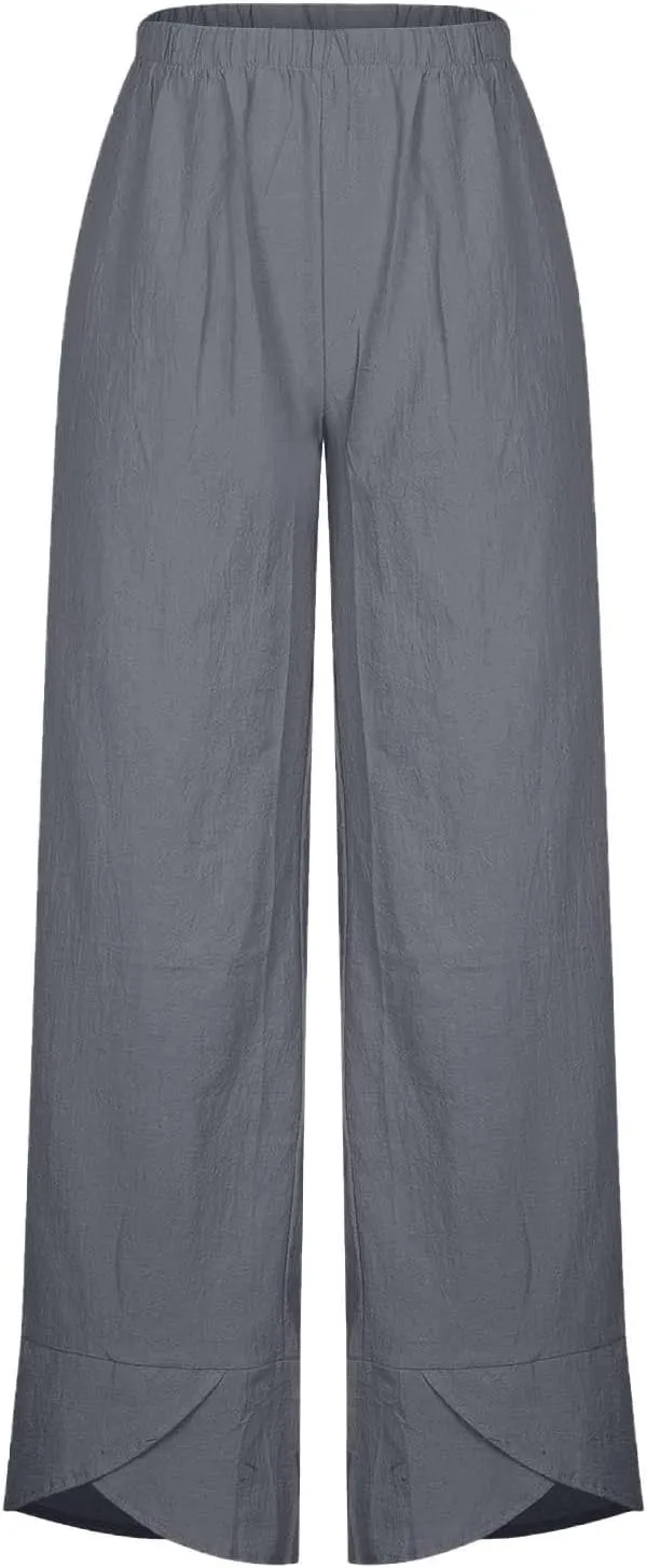 Cotton Linen Pants for Women Summer 2025 Casual Elastic Waist Cropped Trousers Beach Boho Capris Pants with Pockets