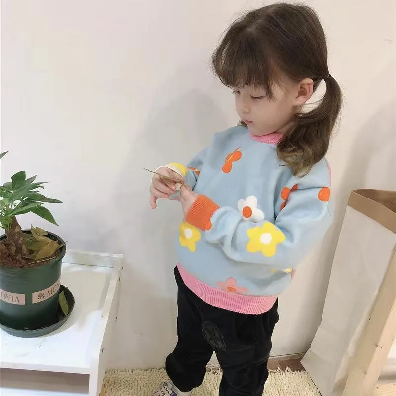 Cream Flowers Fleece Lined Sweater