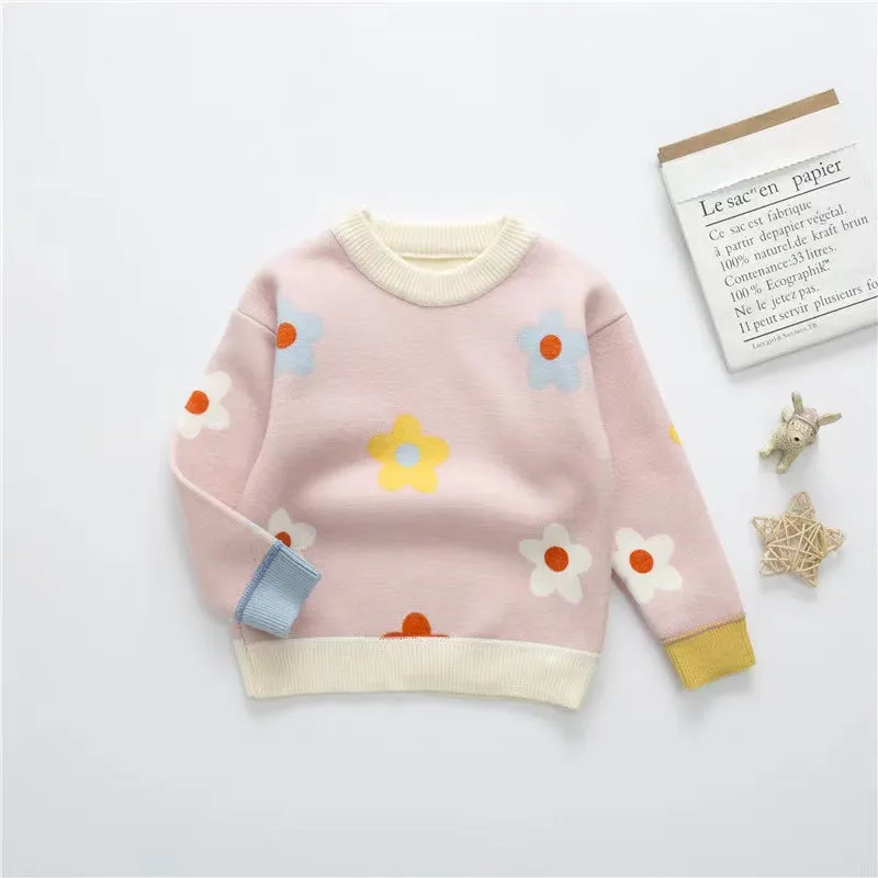 Cream Flowers Fleece Lined Sweater
