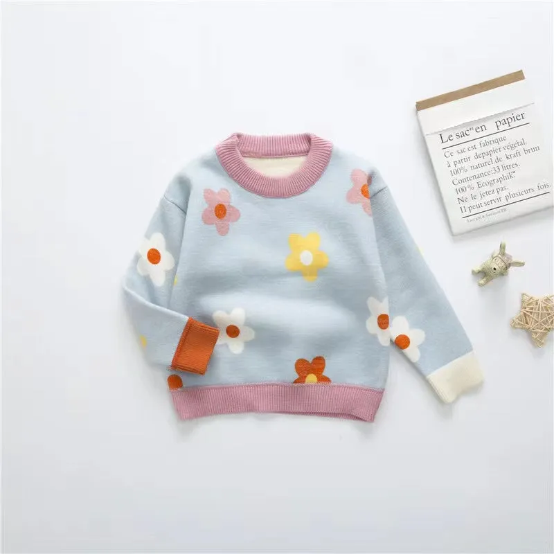 Cream Flowers Fleece Lined Sweater
