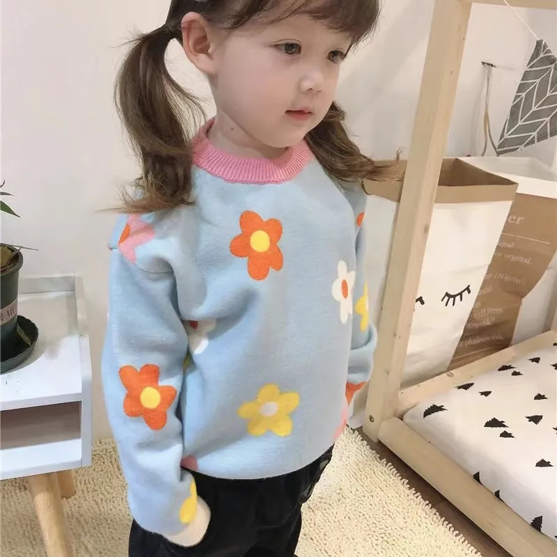 Cream Flowers Fleece Lined Sweater