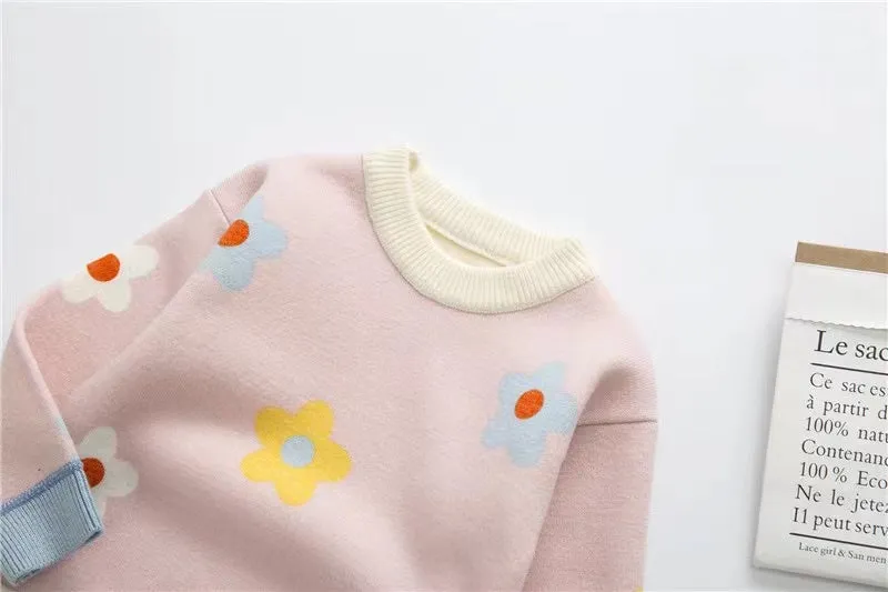 Cream Flowers Fleece Lined Sweater