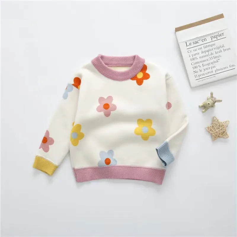 Cream Flowers Fleece Lined Sweater