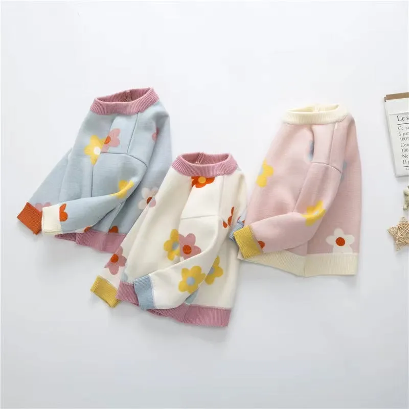 Cream Flowers Fleece Lined Sweater