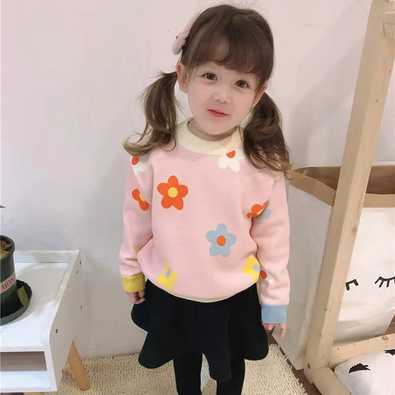 Cream Flowers Fleece Lined Sweater