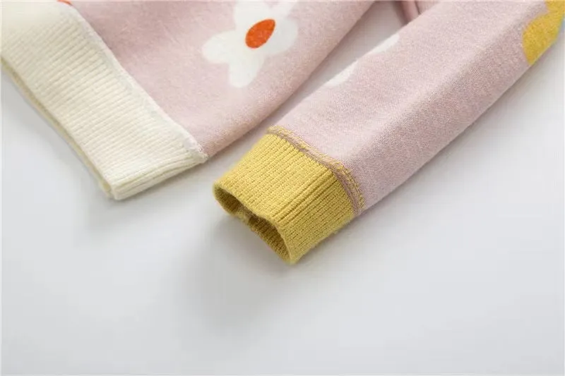 Cream Flowers Fleece Lined Sweater