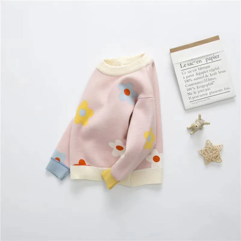 Cream Flowers Fleece Lined Sweater