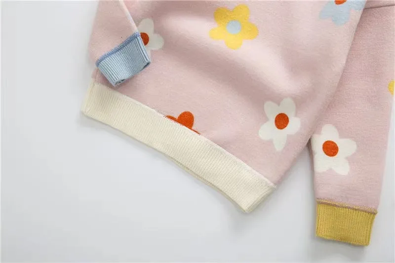 Cream Flowers Fleece Lined Sweater