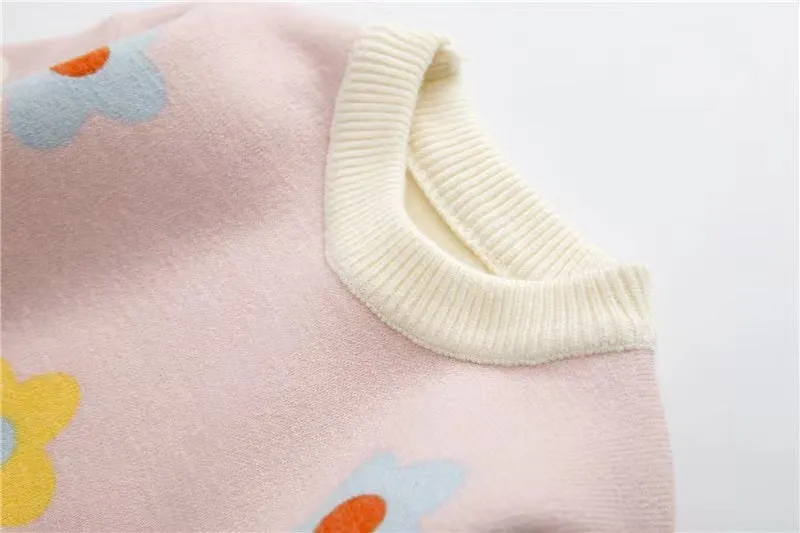 Cream Flowers Fleece Lined Sweater