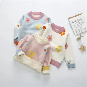Cream Flowers Fleece Lined Sweater