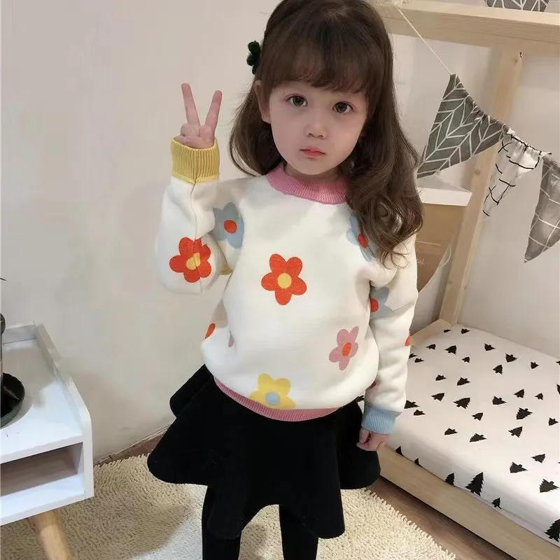 Cream Flowers Fleece Lined Sweater