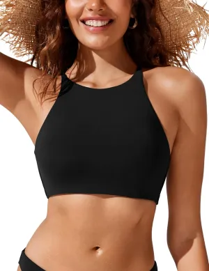 CRZ YOGA Womens Bikini Tops High Neck Crisscross Back Bathing Suit Swim Bra Padded
