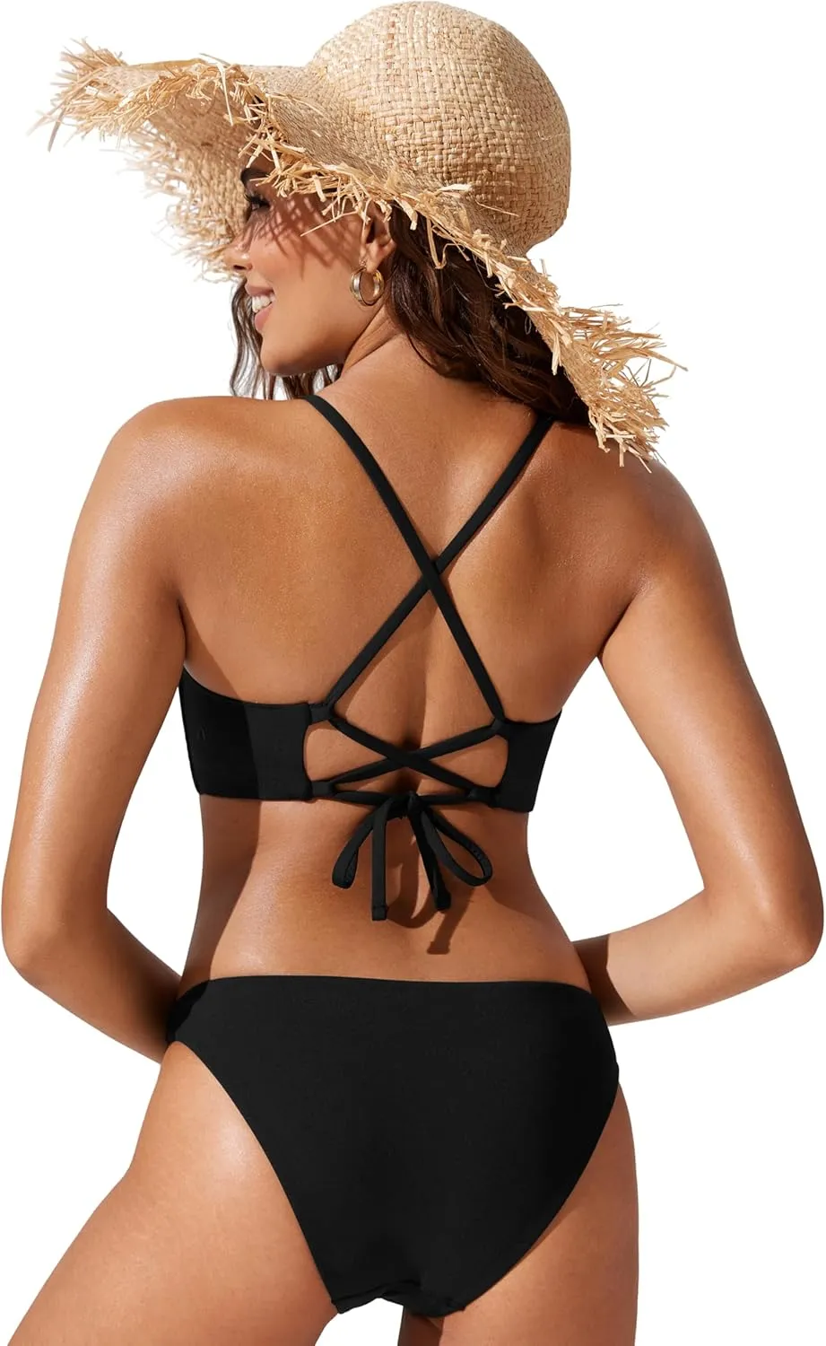 CRZ YOGA Womens Bikini Tops High Neck Crisscross Back Bathing Suit Swim Bra Padded
