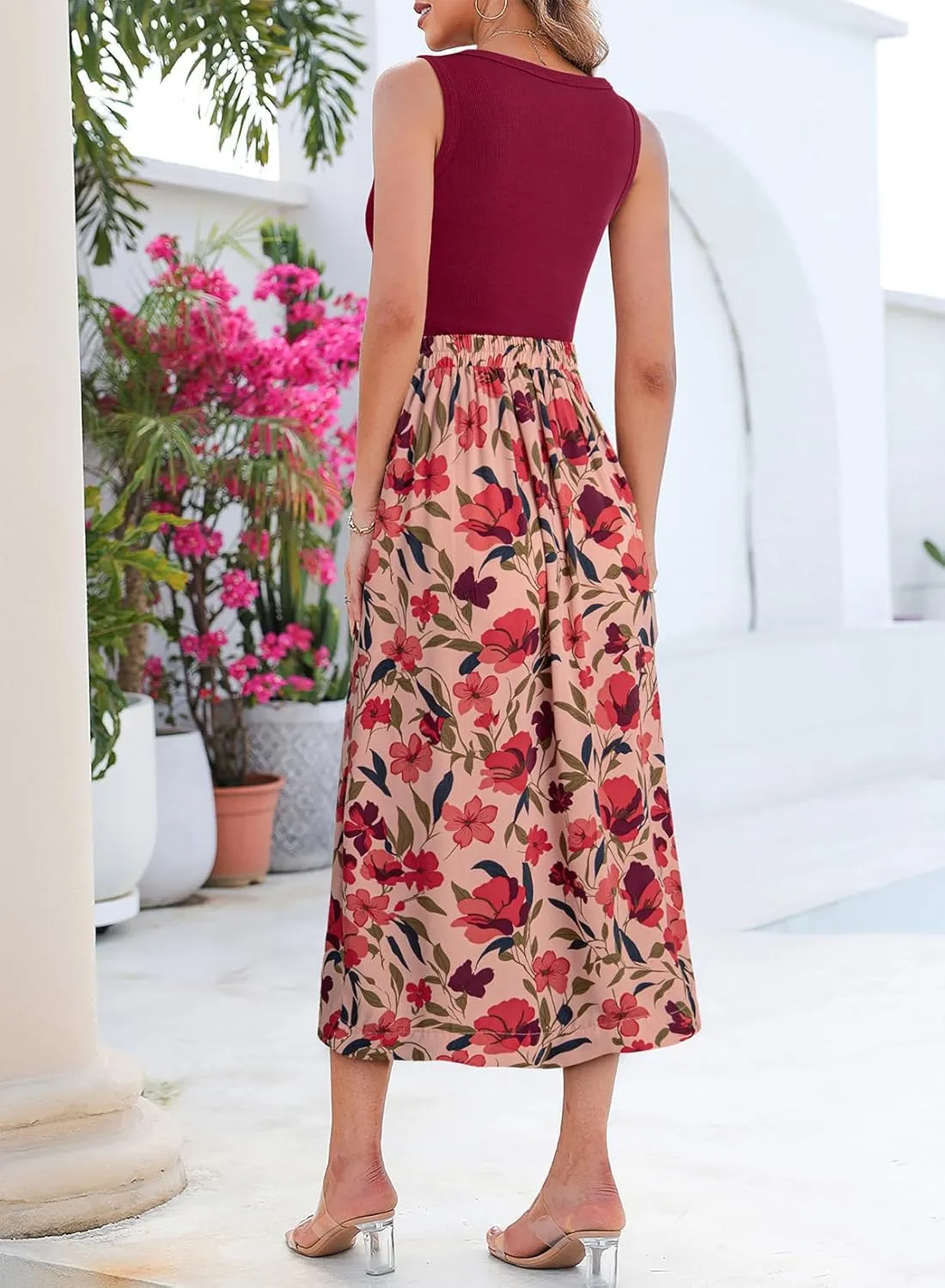 Dokotoo 2 Piece Sets for Women Summer Sleeveless Tank Tops and Boho Tie Knot Elastic Waist Midi Skirt Set