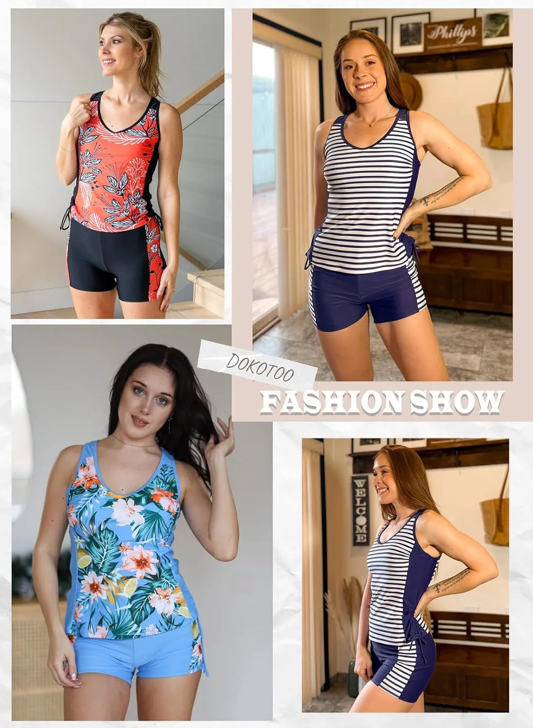 Dokotoo Women's Tankini Swimsuits 2025 Two Piece Bathing Suits Tummy Control Swim Tank Top with Boy Shorts