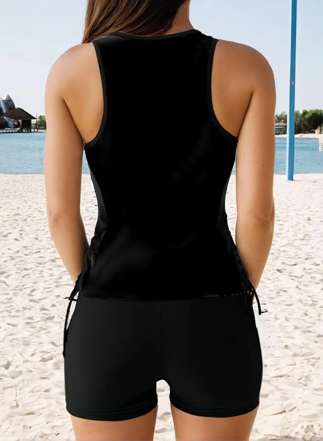 Dokotoo Women's Tankini Swimsuits 2025 Two Piece Bathing Suits Tummy Control Swim Tank Top with Boy Shorts
