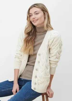 Downpatrick Ladies Aran Cardigan | Natural