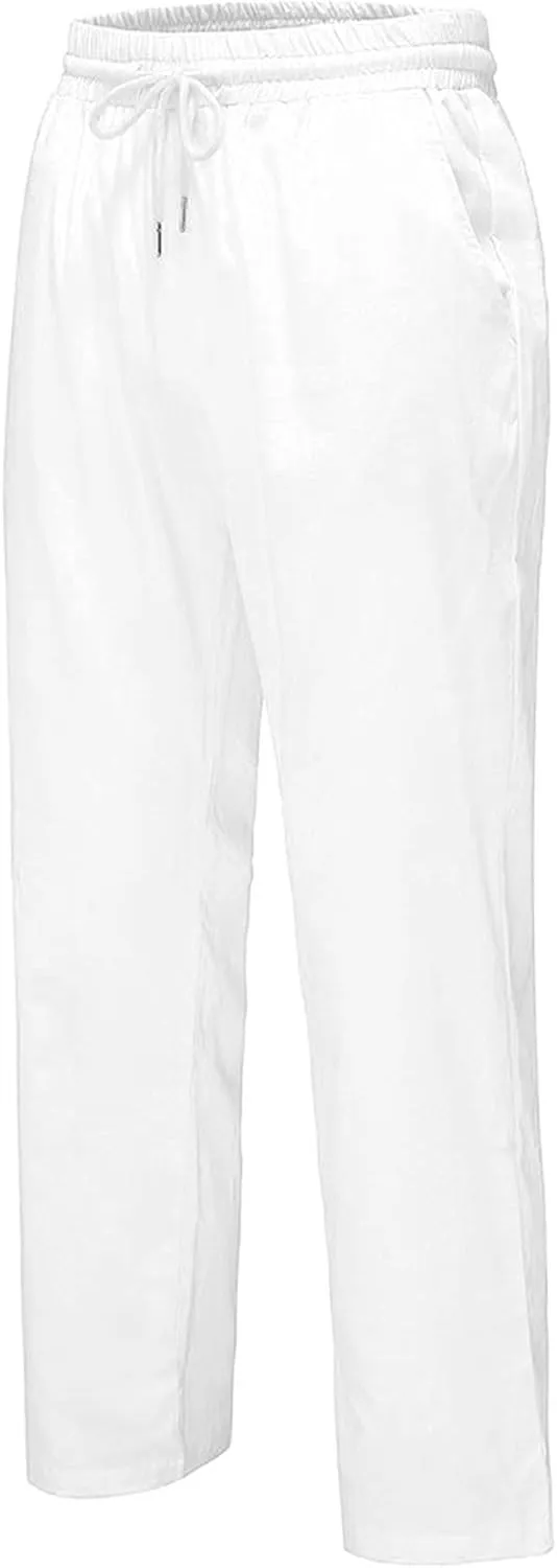 DuDubaby Ski Pants Men Men Fashion Cotton Linen Plus Size Casual Elastic Waist Pockets Long Pants Running Pants