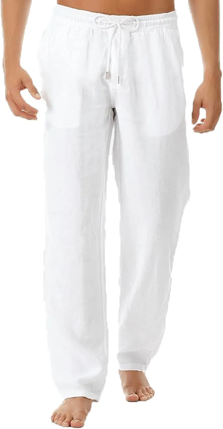 DuDubaby Ski Pants Men Men Fashion Cotton Linen Plus Size Casual Elastic Waist Pockets Long Pants Running Pants