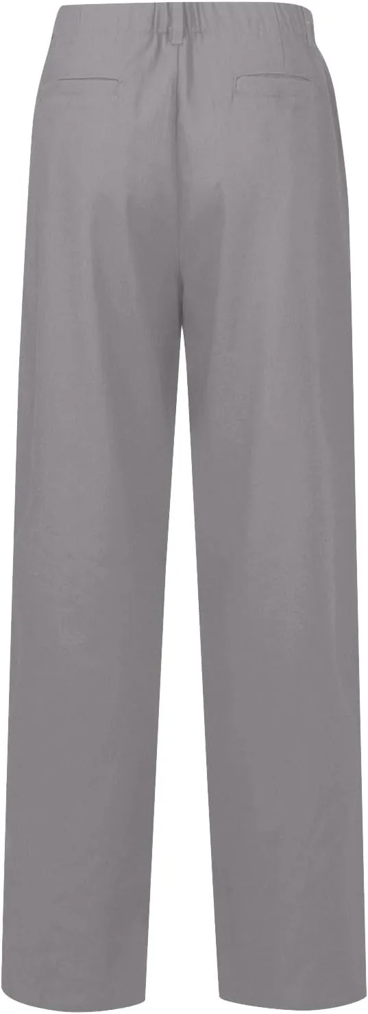 eoeioa Linen Wide Leg Dress Pants for Women Trendy High Waist Button Lounge Trousers Baggy Pockets Straight Fit Palazzo Pants