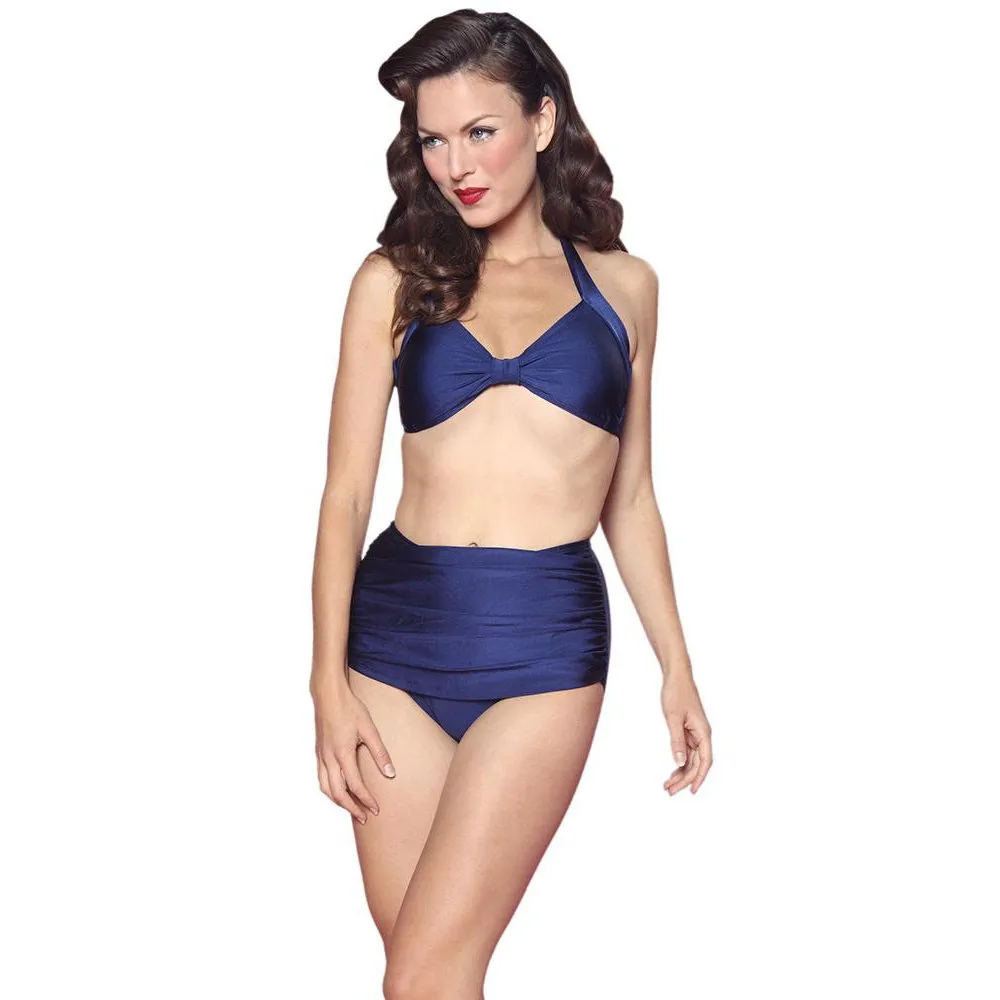 Esther Williams Retro High Waisted Solid Two-Piece Swimsuit Bottom - Navy