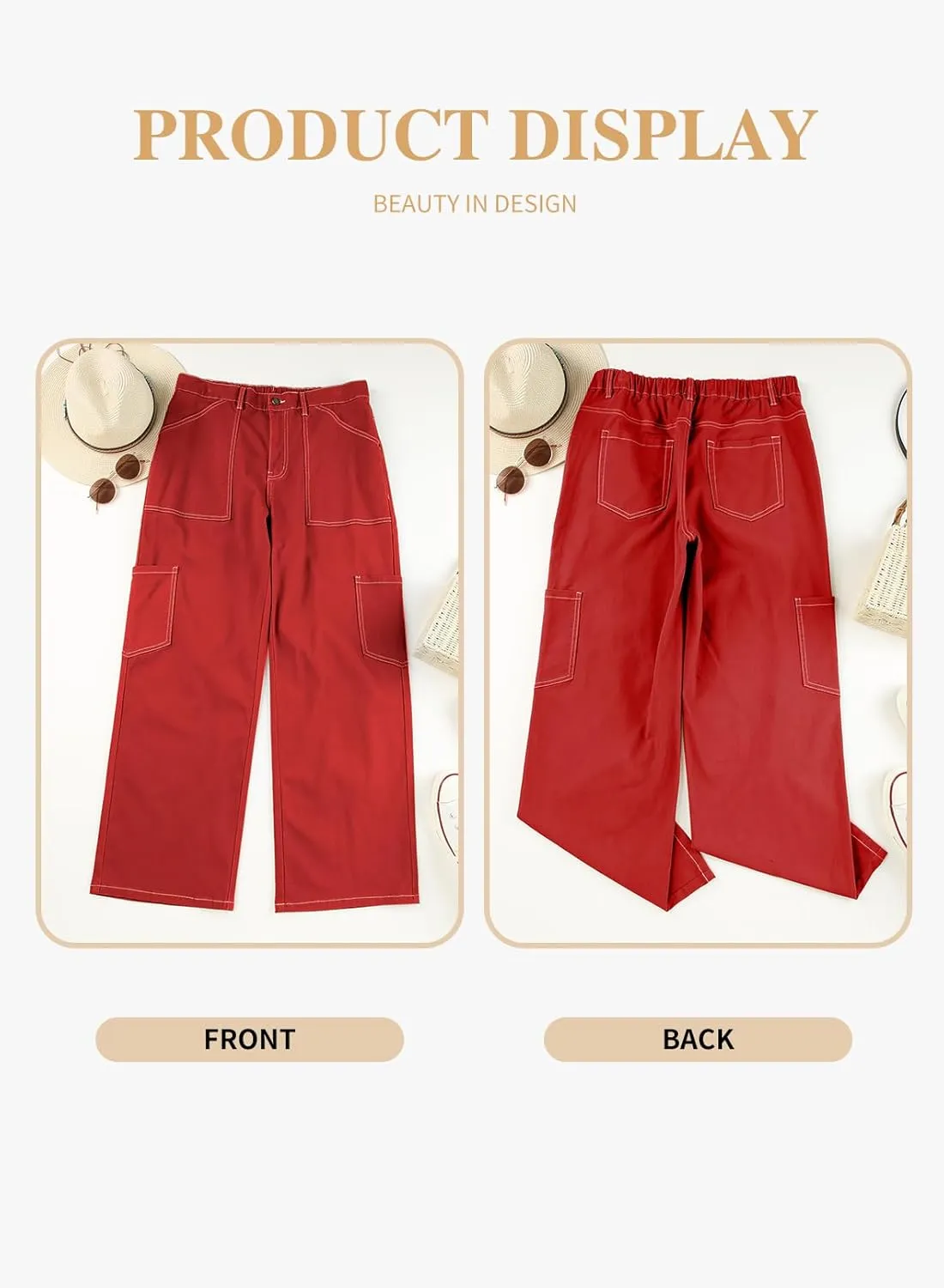 Eytino Womens Plus Size Cargo Pants High Waisted Stretch Wide Leg Baggy Pants Casual Trousers with Pockets(1X-5X)