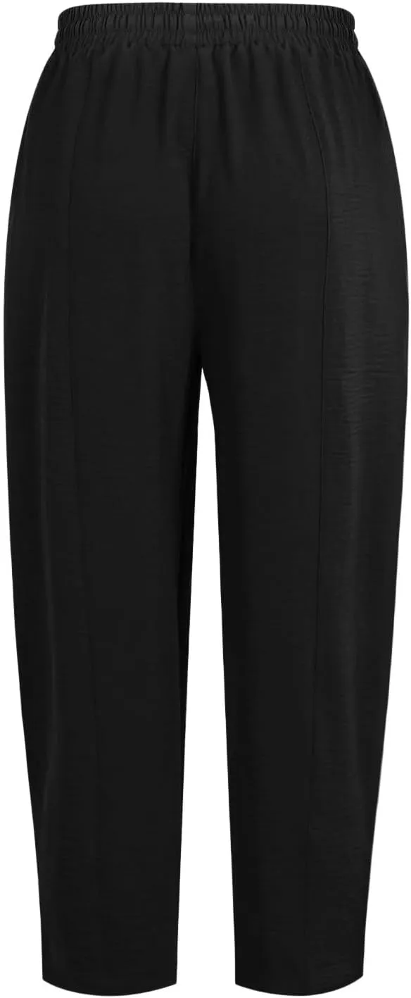 fanmpghleoo Linen Harem Pants Women with Pockets Drawstring Wide Leg Pirate Pants High Waisted Capri Joggers with Pockets