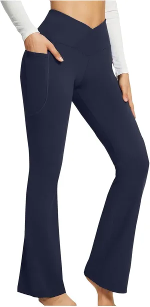 Flare Yoga Pants For Women Long Workout Legging Bell Bottom High Rise Stretch Bootcut Pull On Casual Lounge Trouser