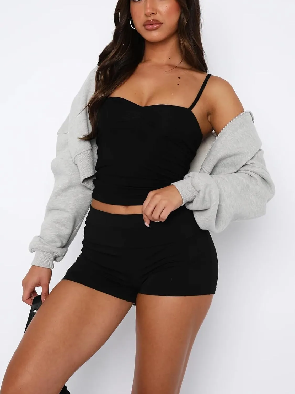 ForeFair Women Y2K Sweetheart Neck Sleeveless Crop Tank Tops Backless Spaghetti Strap Pleated Bustier Camis Going Out Top
