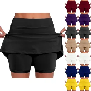 FQZWONG Skorts for Women Plus Size Elastic High Waisted Athletic Workout Skirt Pants Casual Solid Gym Yoga Tennis Shorts