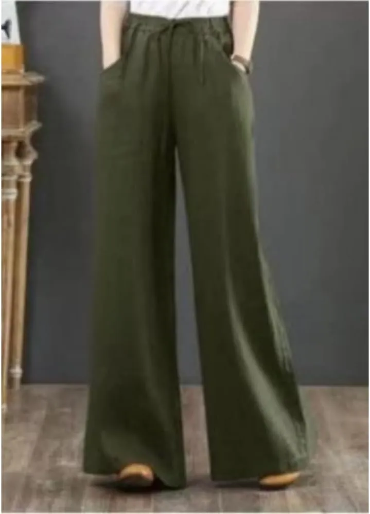FRMUIC Women Cotton Linen Pants Summer High Waist Wide Leg Pants Drawstring Loose Trousers Casual Lounge Pants with Pocket