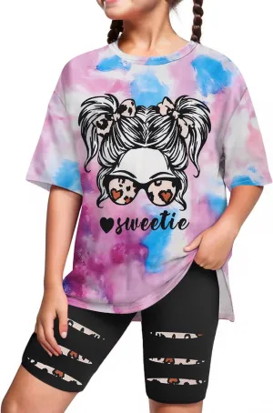 Girls Summer Clothes Size 6 Tie Dye Short Sleeve T Shirt Tops   Leggings Sweatpants Girls Clothes Size 7