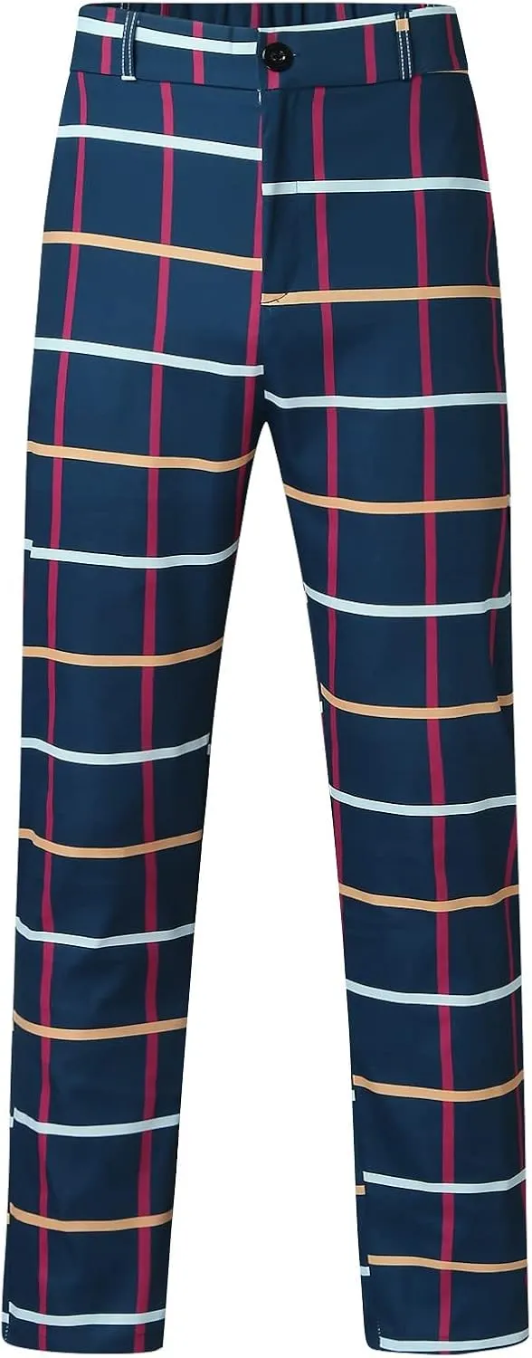 GOKKILRW Mens Chinos Slim Fit Stretch Plaid Flat-Front Skinny Dress Pants Business Work Pencil Lounge Pants