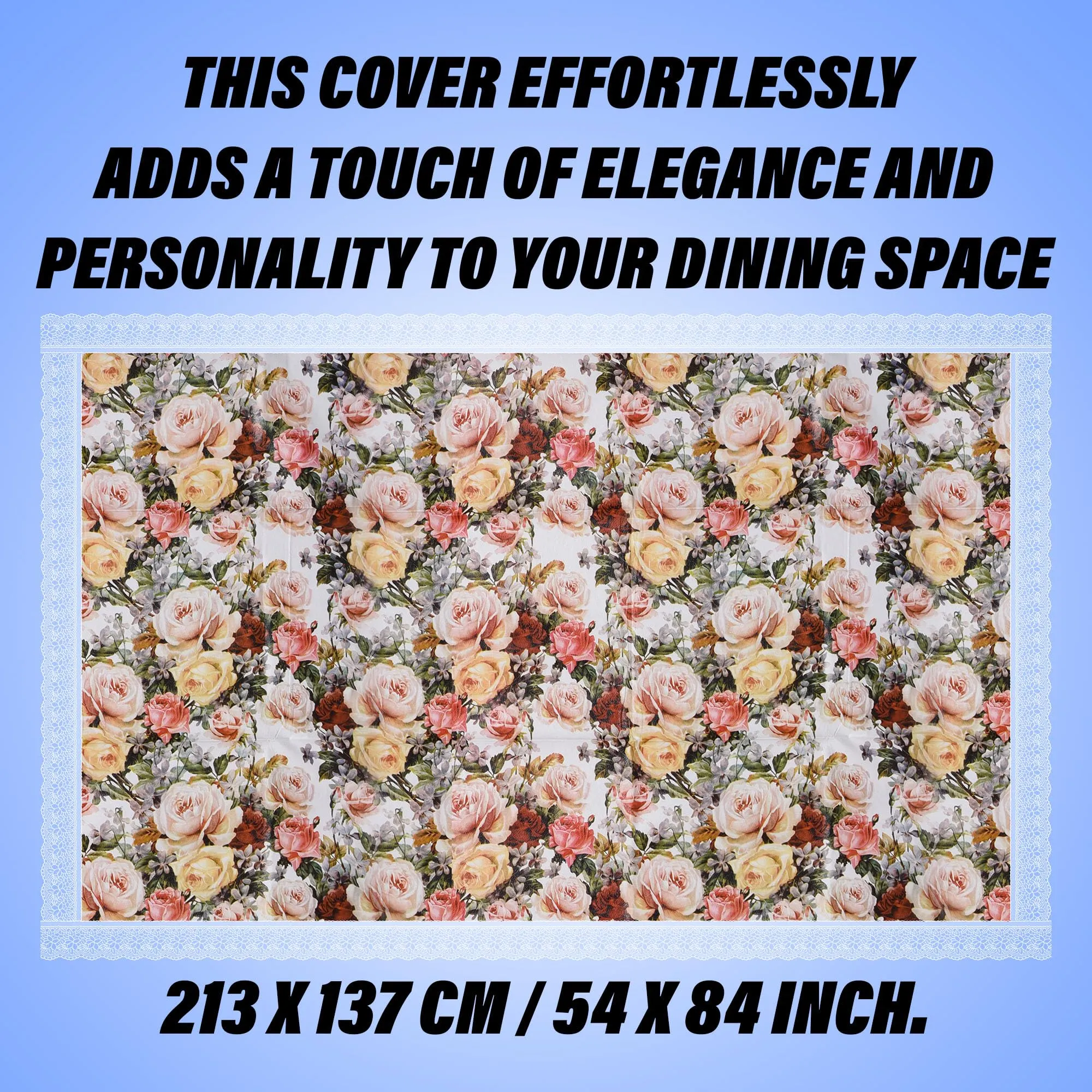 Heart Home Table Cover | Dining Table Cover | Center Table Cover | Reversable Table Cover for Kitchen Table | Gulab Design Table Cover for Hall Décor | 54x84 Inch | White