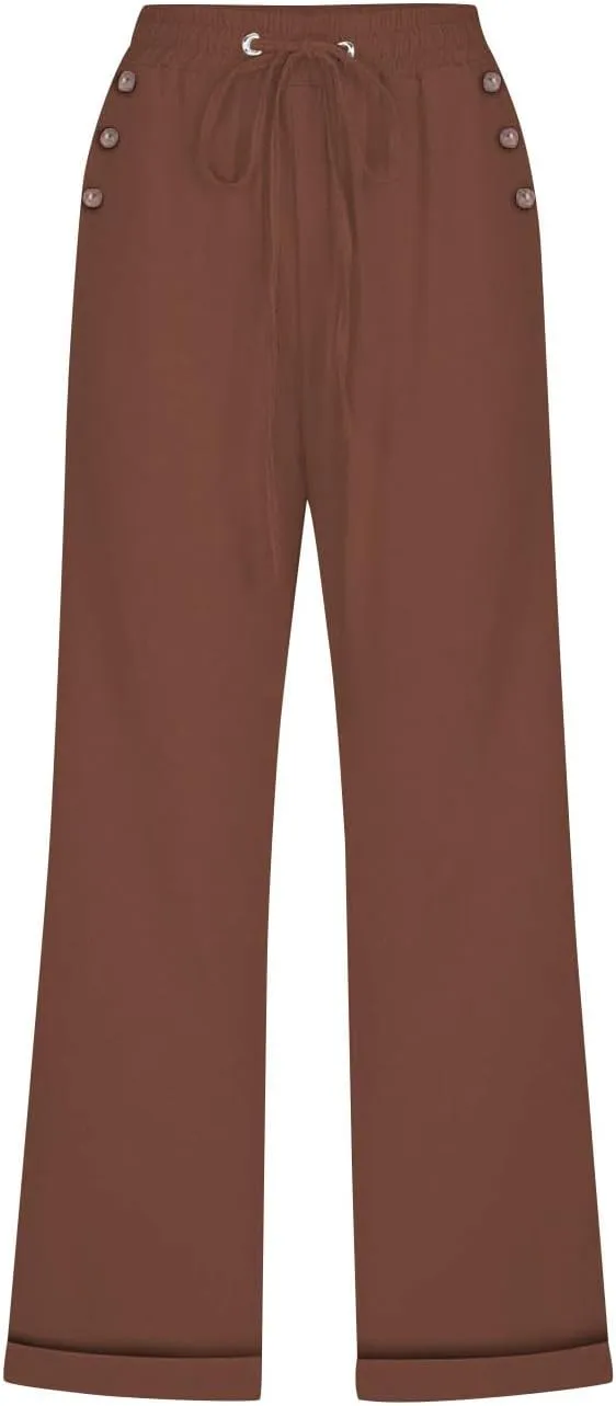 hlysgo Casual Capri Pants for Women High Waist Drawstring Beach Pants 2025 Summer Plus Size Cotton Linen Cropped Trouser