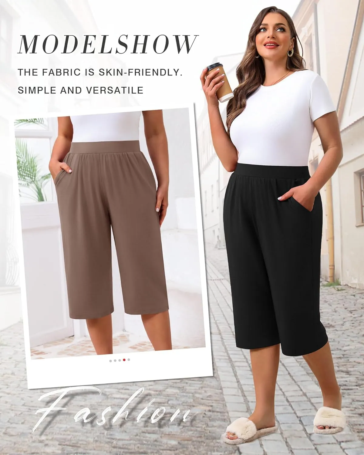 Huukeay 3 Pack Women's Plus Size Capri Pants, Cotton Wide Leg Capris Sweatpants Summer Loose Cropped Yoga Pants with Pockets