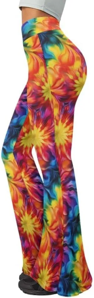 Irisjudy Hawaii Floral Flare Leggings for Women 30" Tummy Control Bootcut Yoga Pants High Waisted Casual Business Work Pants