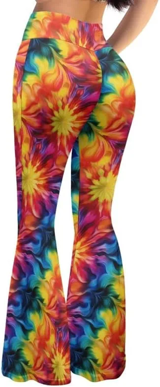 Irisjudy Hawaii Floral Flare Leggings for Women 30" Tummy Control Bootcut Yoga Pants High Waisted Casual Business Work Pants