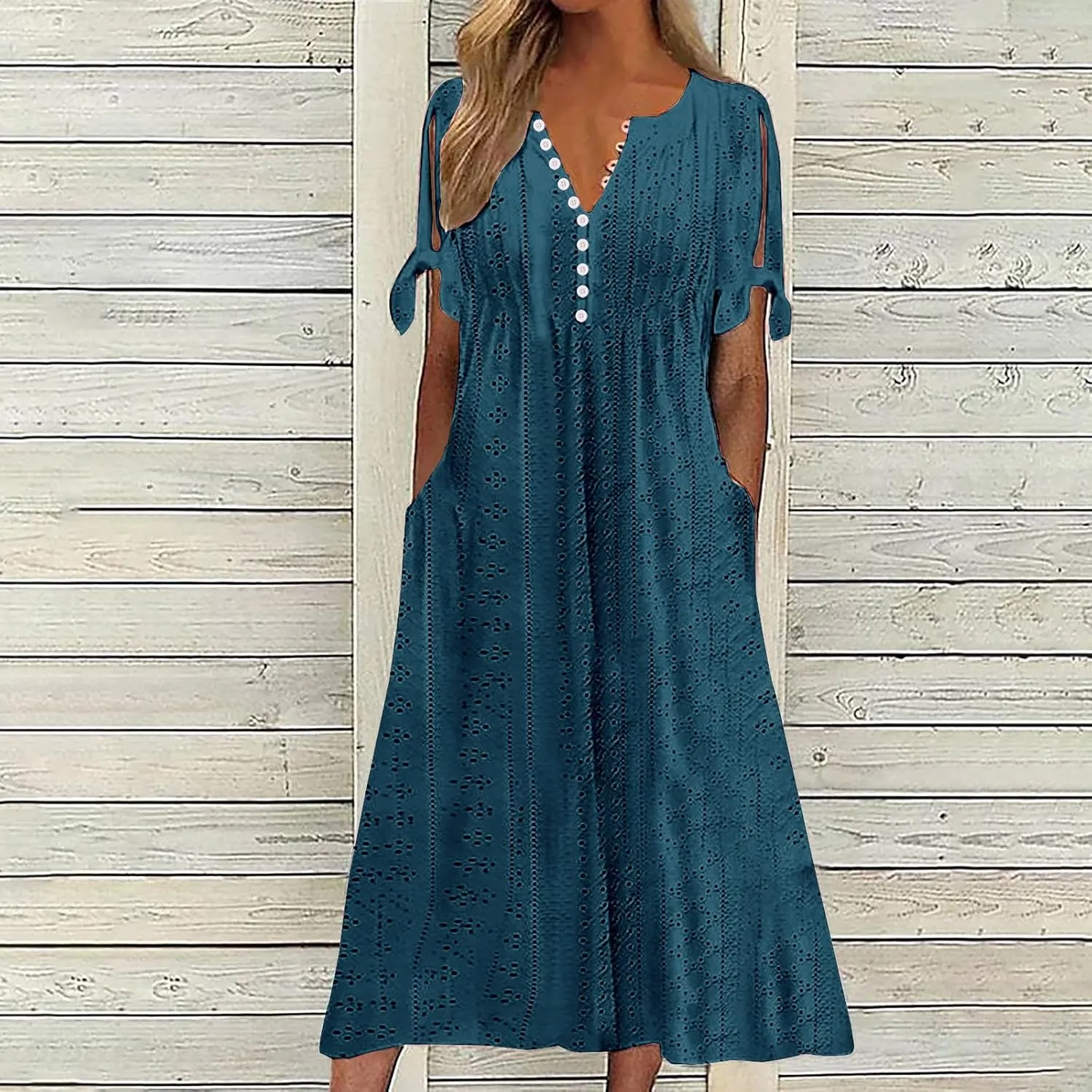 JIEMUXIU Maxi Dresses for Women 2025 Trendy Short Sleeve Eyelet Tshirt Long Dress Casual Summer Boho Beach Vacation Sundress